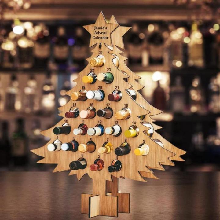 Holz Weihnachtsbaum Alkoholhalter 24 Tage Countdown Adventskalender Erwachsene Advent Weinständer für 24 Mini Flaschen Weihnachten Dekor Countdown Kalender Ständer