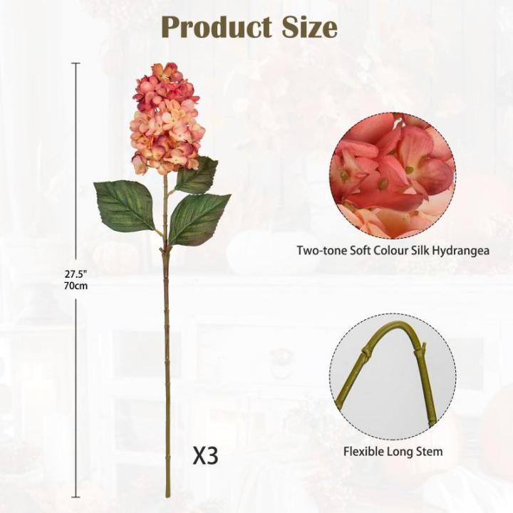 3 STKS Herfst Nep Hortensia Zijde Bloemen 27,5 inch Hoge Kunstmatige Hortensia, Rose Roze Kunstbloem Zijde Hortensia Lange Stengel voor Bloemstuk Herfst Decoraties