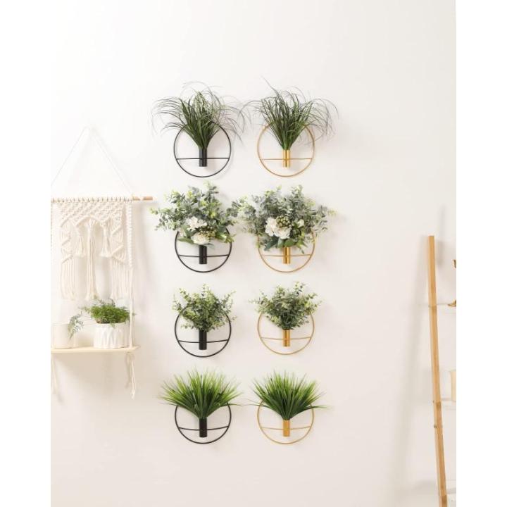 Wandgemonteerde bloemenringen, metalen vaas decoratieve houder kunstbloemen, zwarte wanddecoratie voor familiebijeenkomsten, geschenken en feest, valse tarwe 2 pack, kunst aan de m