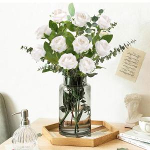 Kunstrozen, 10 stuks realistische zijden bloemen, enkele lange steel, namaakrozen, bruidsboeket voor bruiloft, thuis, feest, arrangement, hotel, tuindecoratie (wit, 51 cm)