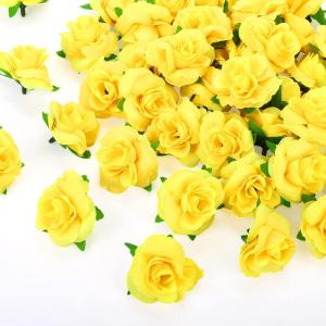 Kunstbloemkoppen, 50 stuks, kunstbloemen, rozen, voor bruiloft, feest, decoratie, doe-het-zelf (diameter 4 cm, geel)