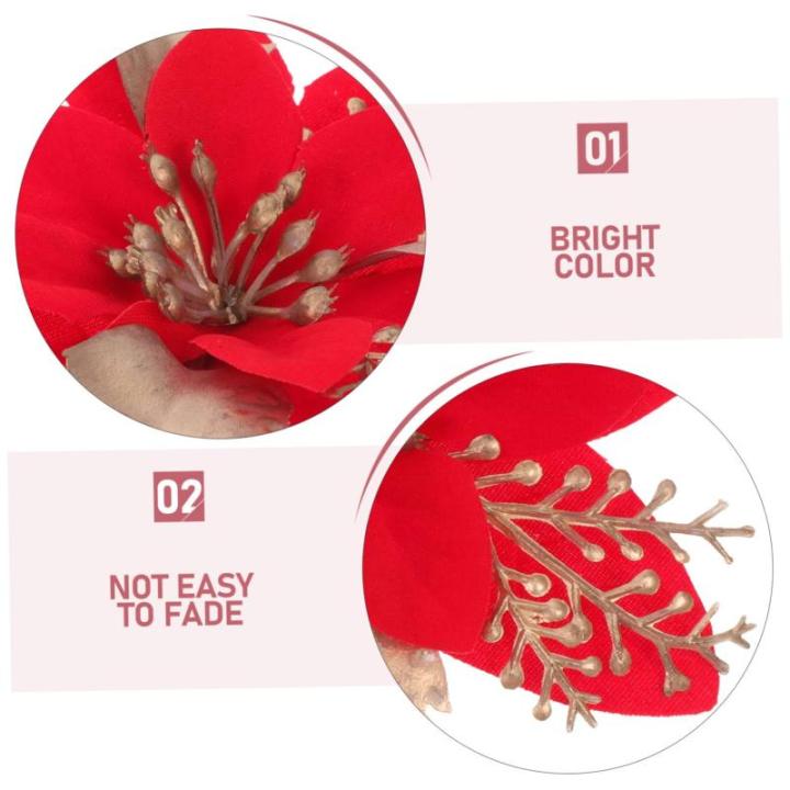 6 Stück Seidentuch Weihnachtsbaumdekoration Rote Ornamente Weihnachtsdekoration PVC Weihnachtsblumenkopf