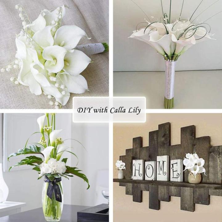 20 stuks kunstmatige Calla lelie, bruid, latex, ware aanraking, familie, decoratie, feest, bruiloft, hotel, decoratie, boeket (wit-wit)