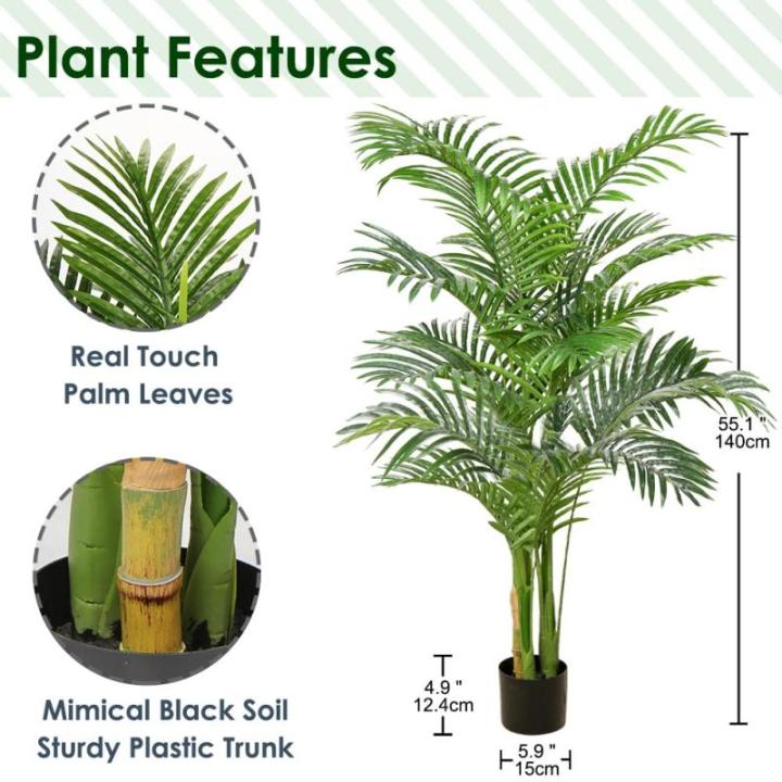 Kunstbaum Palme Kunstpflanze Tropische Kunstpalme Künstliche Pflanzen Groß Zimmerpflanzen Deko für Wohnzimmer Büro Schlafzimmer Haus, 140CM
