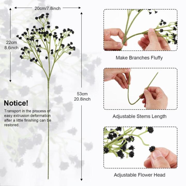 Gypsophila-, 10 stuks Gypsophila-planten, voor bruiloft, bruidsboeket, thuis, knutselen en decoratie (zwart en wit)
