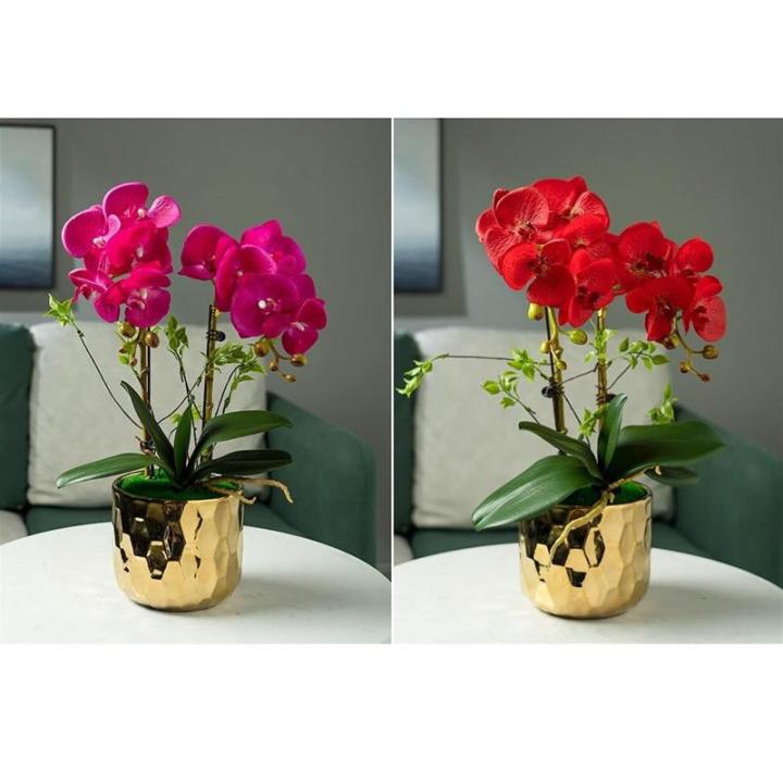Kunstblumen Künstliches Blumen-Set, goldene Keramikvase mit künstlicher Schmetterlings-Orchidee, Arrangements für den Esstisch für Hochzeitsfeiern für jeden Anlass