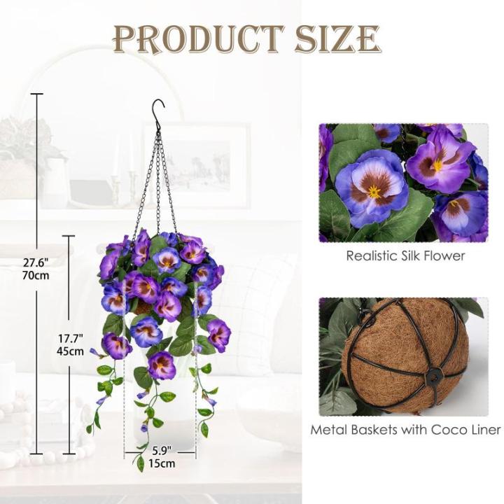 Pansy Kunstbloemen als echte viooltjes, hangende planten, kunstbloemen, Pansy met hanglamp, hoogte 70 cm, kamerplant, struik, decoratieve plant, groene plant