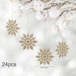 24 x sneeuwvlokken kerstdecoratie voor kerstboom glitter kerstboomversiering, champagne