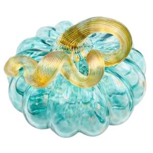 Glaskürbis Transparent Blue Crystal Thanksgiving Kürbisfiguren mit Stielrund 3x4 in geblasenem gepunkteten Glaskürbisdekor, (Stil 1) Innendekoration