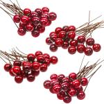 Künstliche Holly Beeren, 100 Stück Mini 10 mm Gefälschte Beeren Dekor auf Draht für Weihnachtsbaum Dekoration Blumenkranz DIY Handwerk Verwenden (Weinrot)