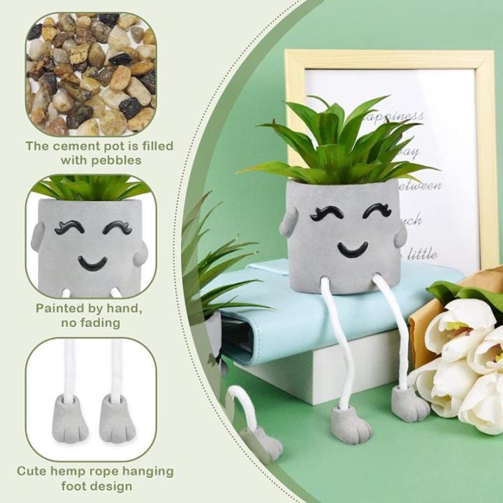 Kunstplant in pot, mini-kunstvetplanten, met hangende poten, emotioneel cement, potplant, faux decoratieve plant voor kantoor, woonkamer, tafeldecoratie, boekenkast, kerstdecoratie