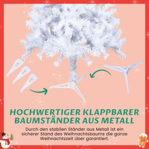 Kunstkerstboom in winterlook, onberispelijke witte naaldjurk, kleine kunstkerstboom met 180 buigbare pvc-punten en standaard, opvouwbare dennenboom voor eenvoudige montage, 120 cm