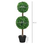 , set van 2 buxusboom, 90 cm kunstplant met dubbele bal, uv-bestendige kamerplant, kunstboom, plantendecoratie voor binnen en buiten, groen