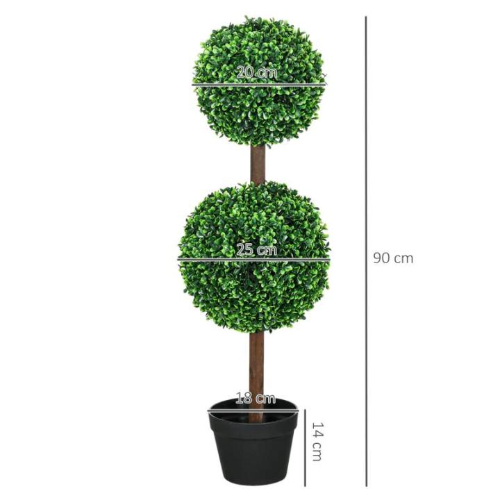 , set van 2 buxusboom, 90 cm kunstplant met dubbele bal, uv-bestendige kamerplant, kunstboom, plantendecoratie voor binnen en buiten, groen