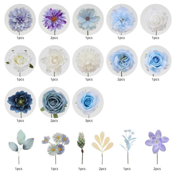 Kunstbloemen combo paarse bloemen mix zijden bloemen dahlia rozen met stelen voor bruiloft, bruidsboeketten, tafeldecoratie, babyshower, bloemstuk, woondecoraties