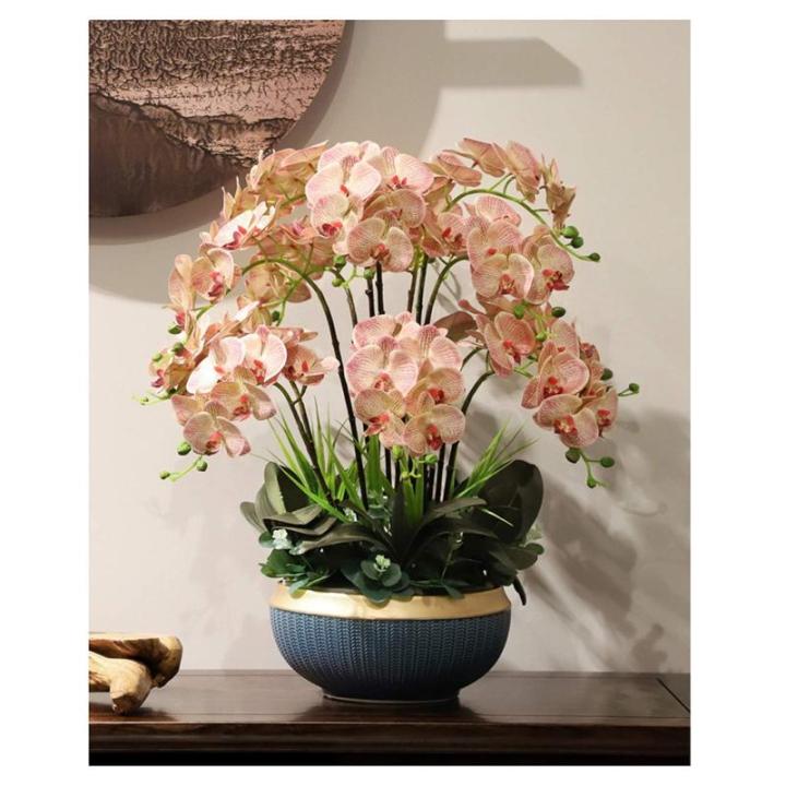 Kunstblumen Künstliche Pflanzen, Orchideen-Blumenarrangement – ​​Elegante Orchideen-Bonsai-Dekoration, künstliche Blumen mit Porzellanvase für jeden Anlass
