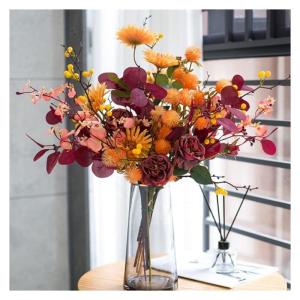 Kunstblumen Künstliche Blumen mit Glasvase, künstliche Pflanzen für den Innenbereich, künstliche Blumenarrangements, Seidenblumen für den Hausgarten, Terrassendekoration für 