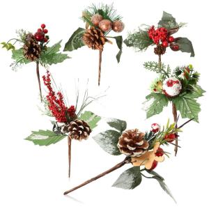 6 x decoratieve maretak, decoratieve maretakjes om op te hangen, decoratieve takken als knutselbenodigdheden, verfraait geschenken en potpourris (6 stuks - rood + groen + wit)