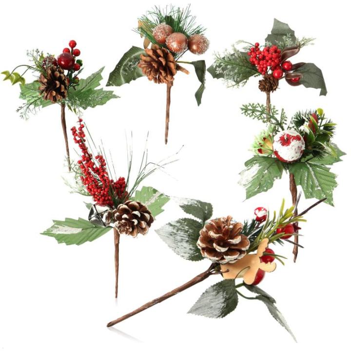 6 x decoratieve maretak, decoratieve maretakjes om op te hangen, decoratieve takken als knutselbenodigdheden, verfraait geschenken en potpourris (6 stuks - rood + groen + wit)