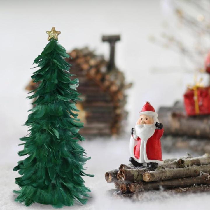 Einzigartiges Federbaum-Design, festlicher Tafelaufsatz, Weihnachtsdekoration, handgefertigte Figur mit Sternaufsatz, Ferienhaus für Neujahr, Grün