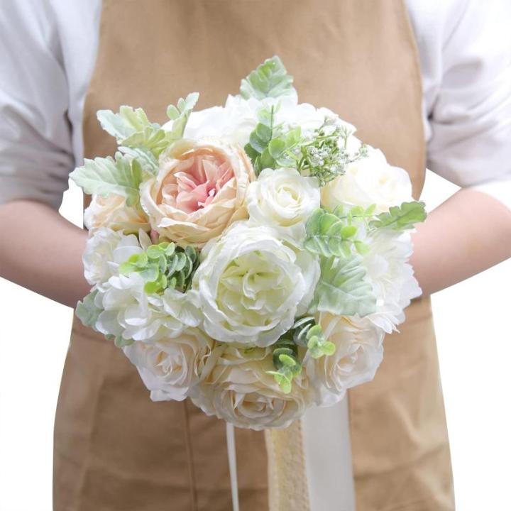 Künstlicher Rosenblumenstrauß mit Spitzenband, Simulation Hochzeitsstrauß für Valentinstag, Hochzeit, Braut, Fotografie-Requisiten