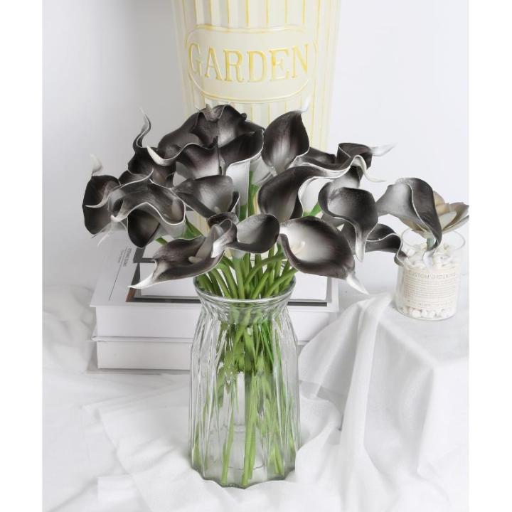 Künstliche Calla-Lilien für Dekorationen, 24 Stück, grau-schwarz, künstliche Blumen, Calla-Lilienstrauß für Hochzeit, Tafelaufsätze, Blumen-Dekoration, Heimdekoration, Grau 