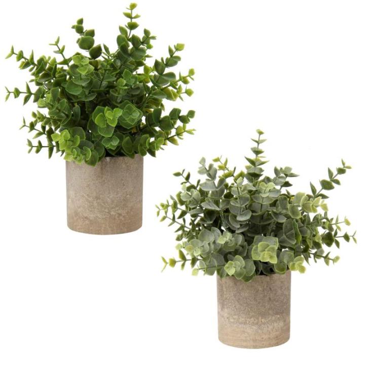 Kunstplant mini kunstplant eucalyptus rozemarijn kruiden in pot decoratie badkamer bureau keuken tuin decoratie set van 2