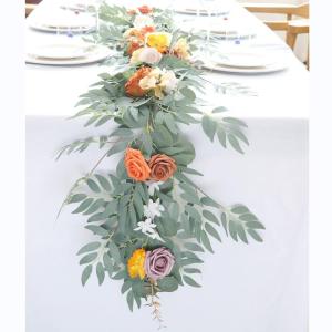 Künstlicher Blumenkranz, Orange, Champagner, Rattan-Girlande, Ornament-Dekor