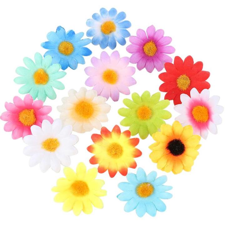 100 stuks mini kunstmatige zonnebloemhoofden kunstmatige gerbera madeliefje bloemen hoofden voor doe-het-zelf handwerk (gemengd)