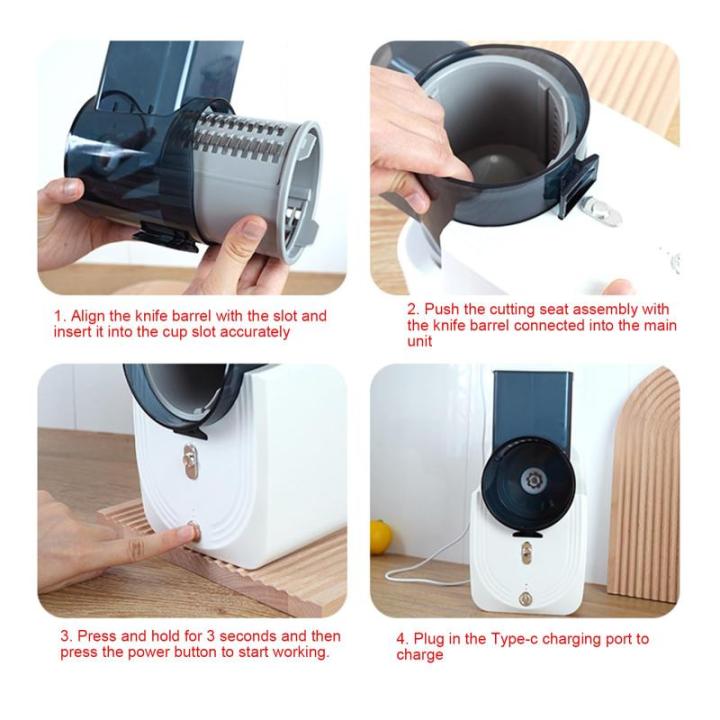 Elektrische Käsereibe, Gemüseschneider mit DREI Trommelklingen, Elektrische Reibmaschine für die Küche, automatische Multi Reibe für Zwiebel, Knoblauch, Karotte, Kartoffel, Ob