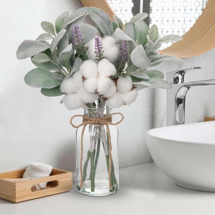 Kunstmatige lamsoorstammen in glazen vaas met nepwater, 34 cm nepplant lavendelbloem voor huis, kantoor, boerderij, bruiloft, middenstuk, decoratie