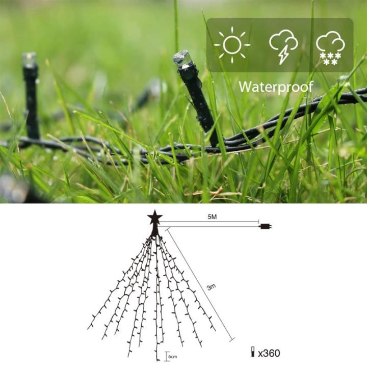 3 m kerstboomverlichting met ring, 10 slingers en piek-ster, 360 led-lampjes, lichtketting, dennenboom, kerstboom lichten met 8 modi, warm wit