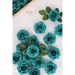 Kunstbloemen, rozen, 25 stuks, rozen decoratie met stelen, kunstrozen voor bruiloft, Valentijnsdag, Moederdag, babyshower, woondecoratie, malachiet groen