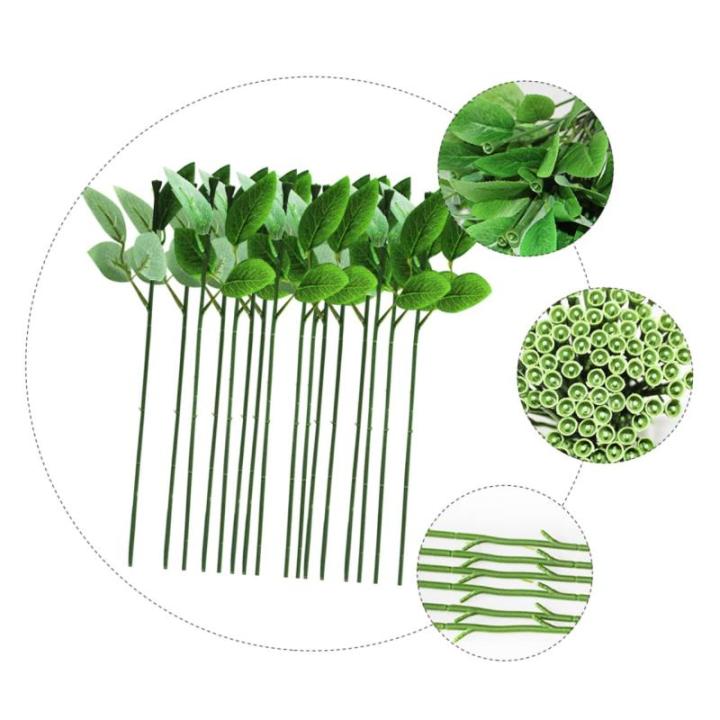 120 STK Rosenstiel künstlicher Kranz Rosenblütenstiel grünes Blatt künstliche blüten Artificial künstliche Rosen handgemachtes Material grüner Blumenstieldraht Kunststoff
