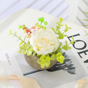 kunstrozen bad, een combinatie van namaakzijden rozen en groene kleine met eucalyptusbladeren voor slaapkamer, boekenkast, decoratie (1, witte rozen)