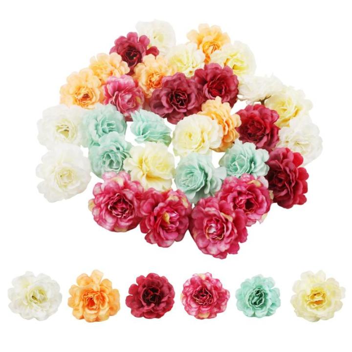voor decoratie, 5 x 5 x 3,5 cm, voor binnen, zacht en natuurlijk, 6 kleuren, voor bruiloft, bruidsboeketten, feest, huis, kamer, decoratie, rododendron, 30 stuks