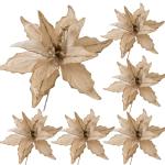 6pcs Poinsettia Blumen künstlich 11 Zoll lebensee Weihnachtsblumen weiche künstliche Blumen mit Glitzerpulver für Weihnachten Neujahrsfeierdekorationen, leichte Gold, Weihnachts