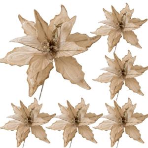 6pcs Poinsettia Blumen künstlich 11 Zoll lebensee Weihnachtsblumen weiche künstliche Blumen mit Glitzerpulver für Weihnachten Neujahrsfeierdekorationen, leichte Gold, Weihnachts