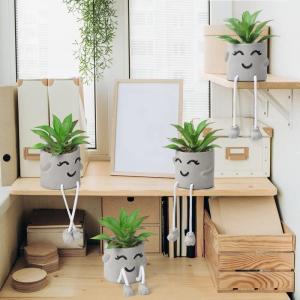 Kunstplant in pot, mini-kunstvetplanten, met hangende poten, emotioneel cement, potplant, faux decoratieve plant voor kantoor, woonkamer, tafeldecoratie, boekenkast, kerstdecoratie