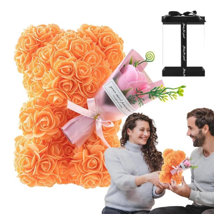 Valentijnsdag rozenbeer cadeau voor haar rozenbeer schattige teddybeer, kunstrozenbeer met rozenboeket, romantische rozen teddybeer cadeau voor Kerstmis
