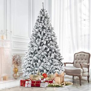 Weihnachtsbaum, 2,3 m, Schnee-Weihnachtsbaum, künstlicher, beflockter Kiefernbaum mit Scharnier, Weihnachtsdekorationsbaum mit hochwertigen PVC-Nadeln und stabilem Metallständer,