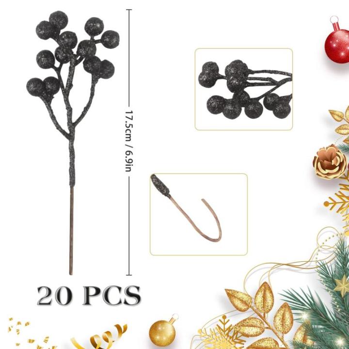 Kunstzwarte bessen van 18 cm, voor kerstboom, decoratie, hulstbessen, takken, decoraties voor Kerstmis, thuis, hulstbessen voor handwerk, winter, vakantie, bruiloft, decoratie, 20 