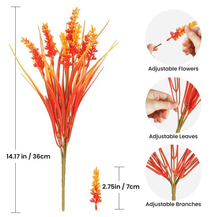 Kunstbloemen, 6 bundels voor buiten, met bloemen, uv-bestendig kunststof, herfstplanten voor tuin, raam, veranda, balkonplanten, herfstdecoratie
