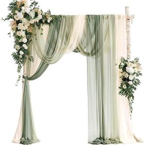 Künstliche Hochzeitsbogenblumen (5er-Pack) mit 2 Blumengirlanden und 3 durchscheinenden Gaze-Drapierstoffen für Hochzeitsfeier, Kaminsims, Tischläufer, Heimdekoration, 11