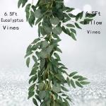 6 Ft Kunstmatige Zilveren Dollar Eucalyptus Bladeren En Wilg Wijnstokken Twijgen Bladeren Garland String Voor Thuis Party Bruiloft Decor Indoor Outdoor