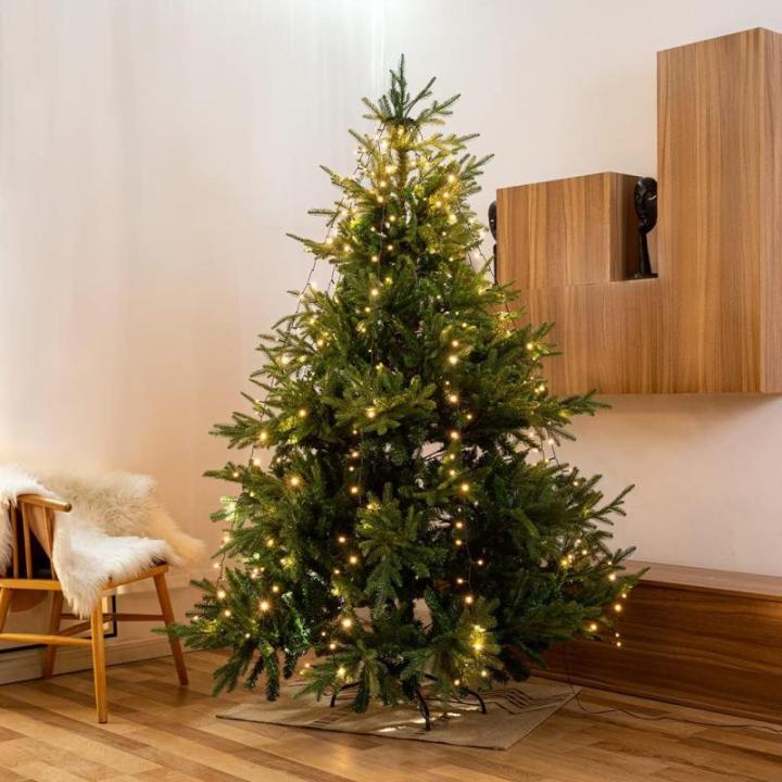 Led-clusterlichtsnoer, werkt op stroom, decoratie voor binnen en buiten, tuin, kerstboom, bruiloft (warmwitte timer met ring, 200 leds, 8 strengen)