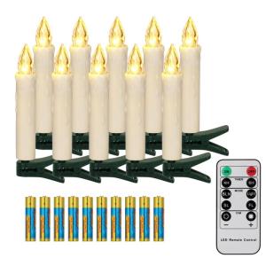10 LED Kerstboomkaarsen Draadloos met Afstandsbediening Timer Flikkeren Dimbaar Warmwit Kerstverlichting Kerstdecoratie, LED Kerstkaarsen Buiten Waterdicht（met 10 batterijen）