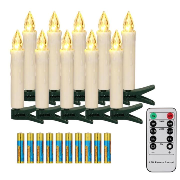 10 LED Kerstboomkaarsen Draadloos met Afstandsbediening Timer Flikkeren Dimbaar Warmwit Kerstverlichting Kerstdecoratie, LED Kerstkaarsen Buiten Waterdicht（met 10 batterijen）
