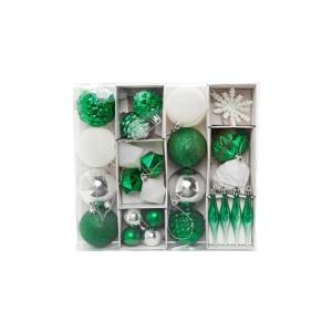 Set van 29 - kerstversiering groen zilver wit om op te hangen - kunststof kerstboomversiering