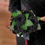 Kunstbloemen, zwarte rozen, 30 stuks, 8 cm, boeket, kunstdecoratie, bloemen, kunstrozen met stelen en kaart voor Valentijnsdag, tuin, verjaardag, feest, doe-het-zelf bruiloftsdecor